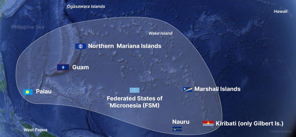 Map of the Micronesia subregion of the continent of Oceania