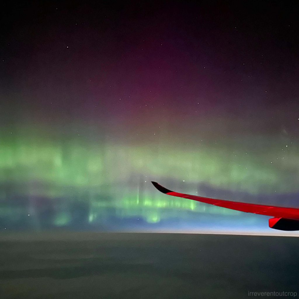 Northern lights above Quebec from window seat A