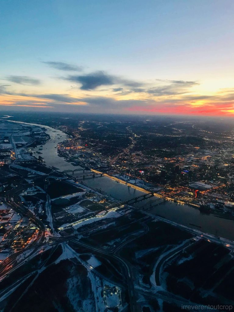 Sunset over St. Louis and the Mississippi River